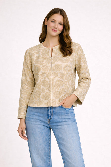 Giacca Corta in Cotone Ricamata Beige Maison Hotel
