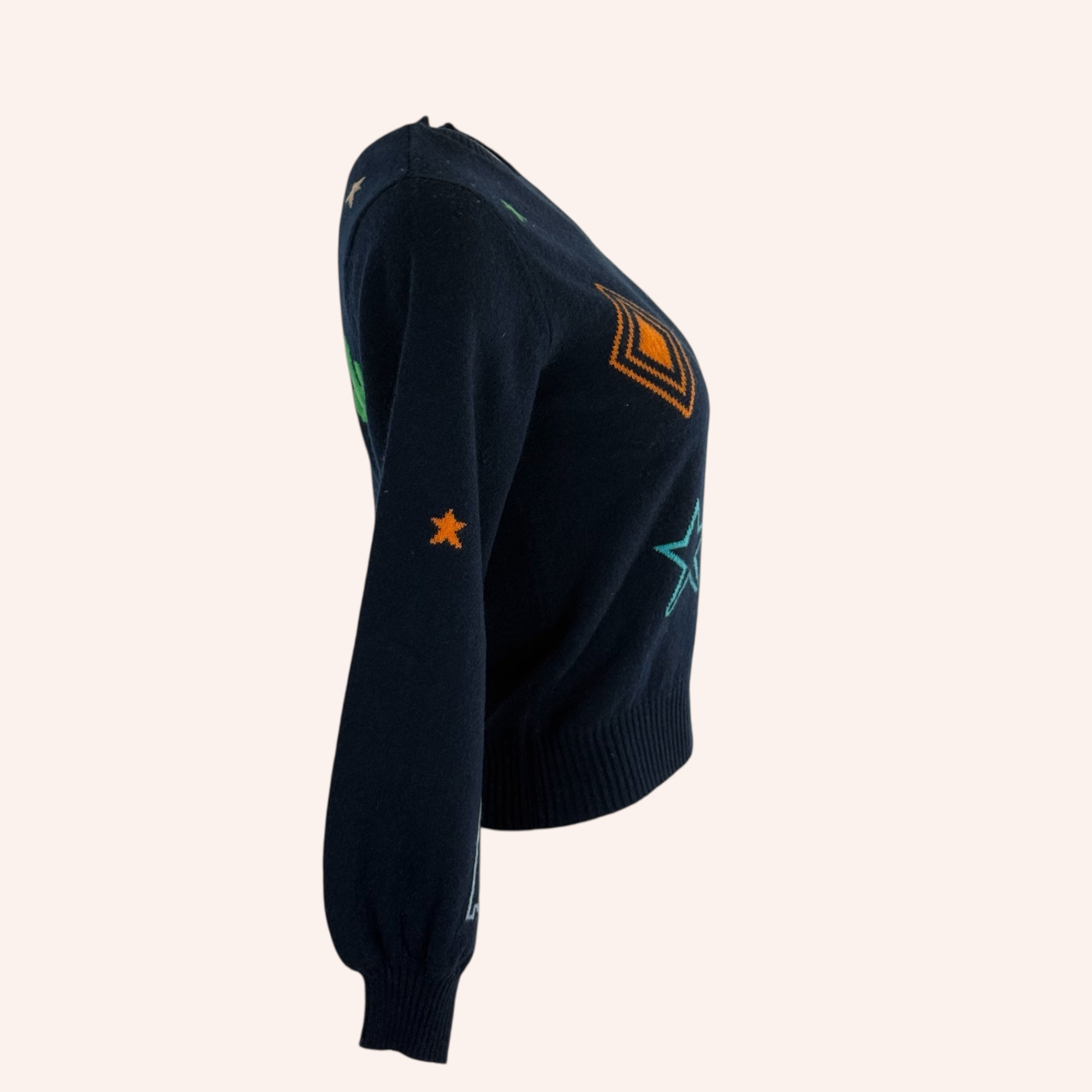 Maglia Girocollo Navy Cashmere con Intarsi Jumper 1234