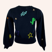 Maglia Girocollo Navy Cashmere con Intarsi Jumper 1234