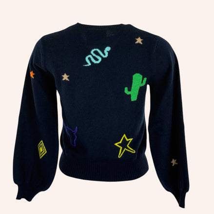 Maglia Girocollo Navy Cashmere con Intarsi Jumper 1234