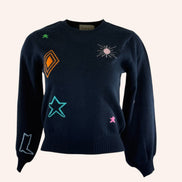 Maglia Girocollo Navy Cashmere con Intarsi Jumper 1234