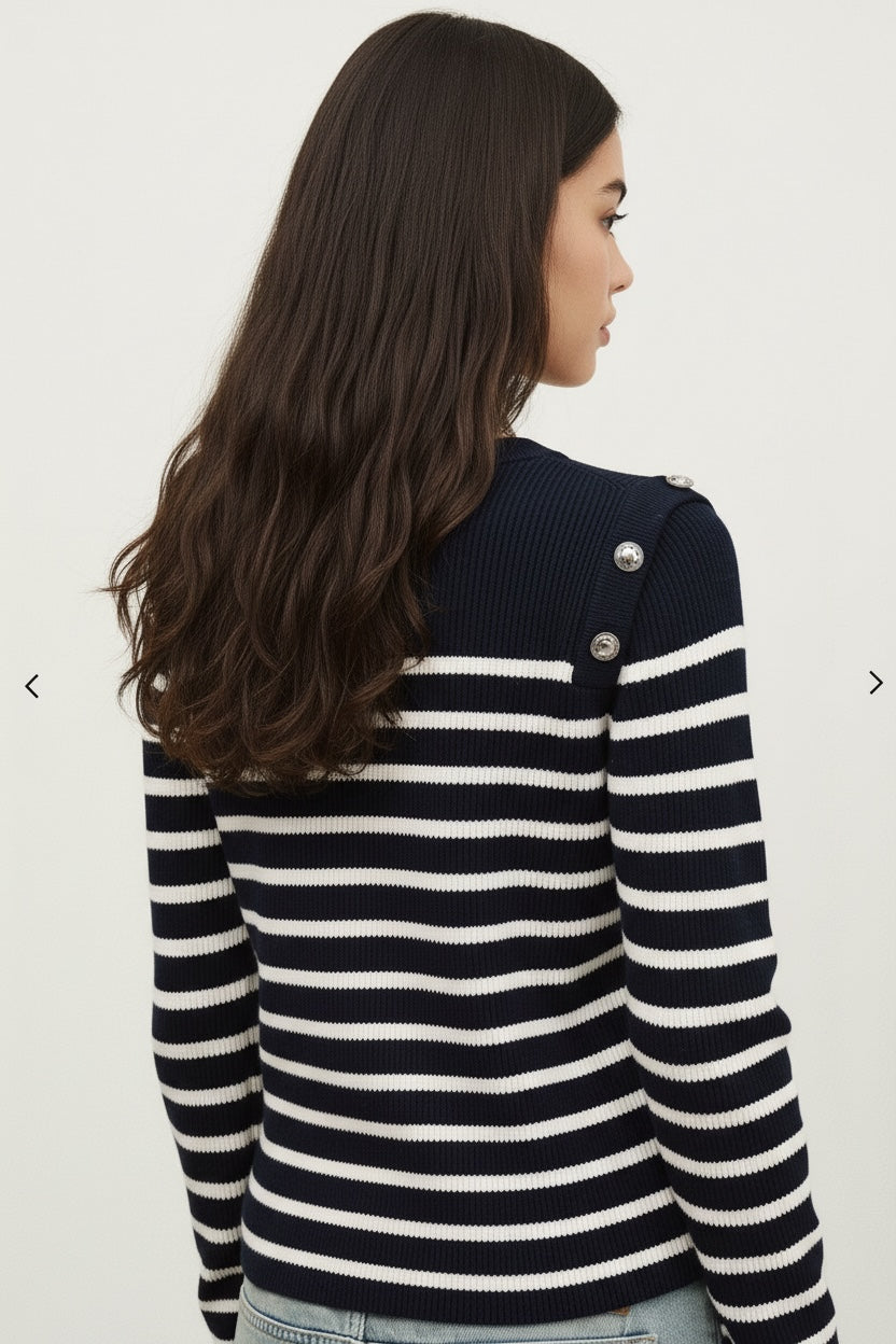 Maglia Cotone con Bottoni Metallo a Righe Ba&sh