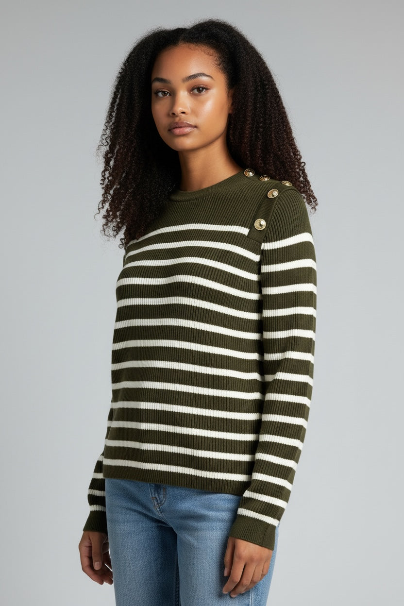 Maglia Cotone con Bottoni Metallo a Righe Ba&sh