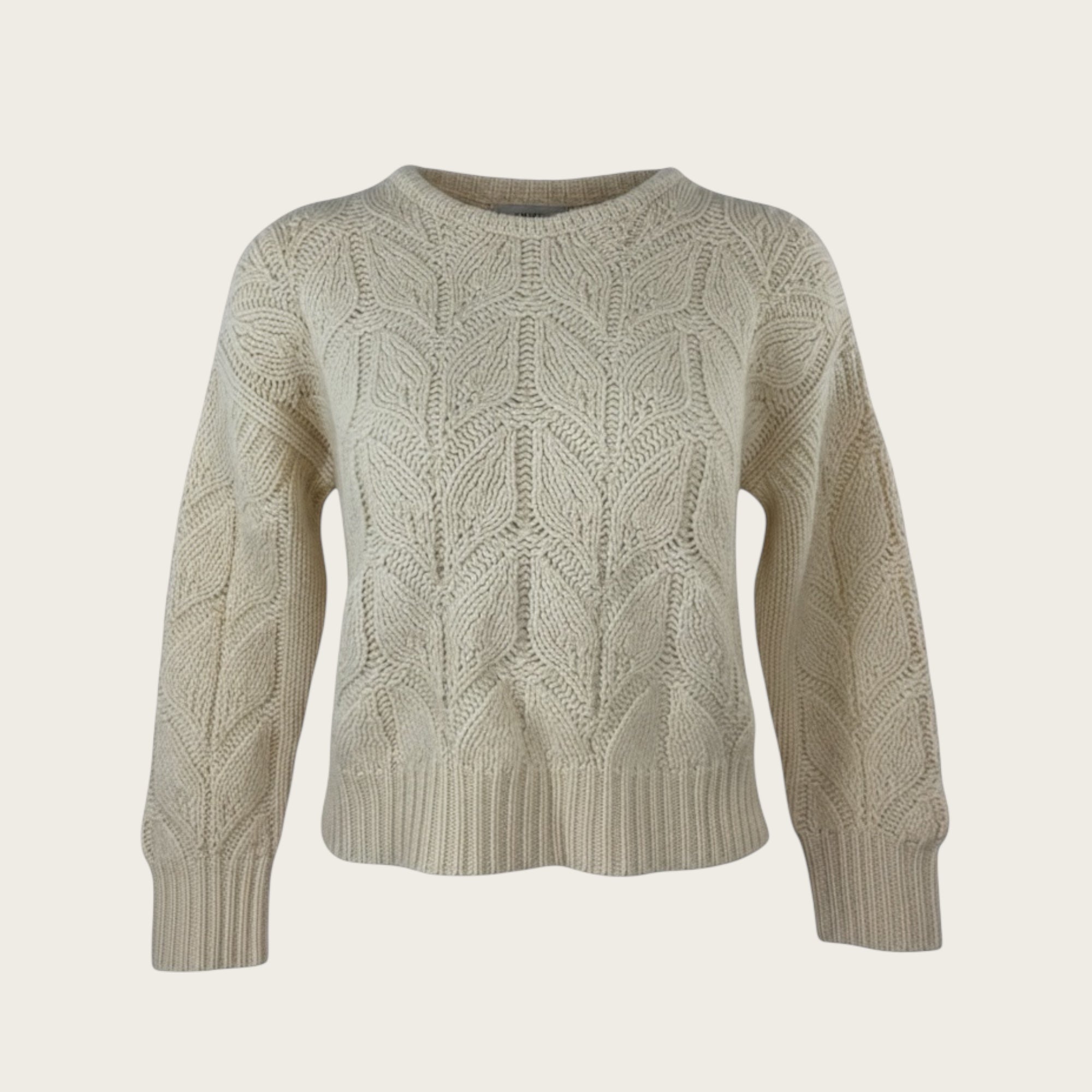 Maglia Girocollo Misto Cashmere Motivo Foglia Jumper1234