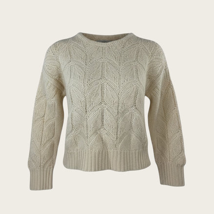 Maglia Girocollo Misto Cashmere Motivo Foglia Jumper1234