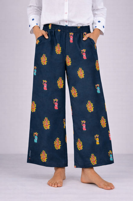 Pantalone in Cotone Leggero Fantasia Navy Fennel, Nimo with Love