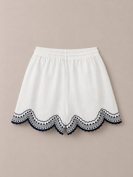 Benaras, Shorts in Lino con Ricami