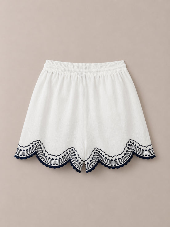 Benaras, Shorts in Lino con Ricami
