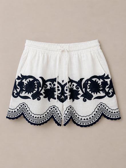 Benaras, Shorts in Lino con Ricami