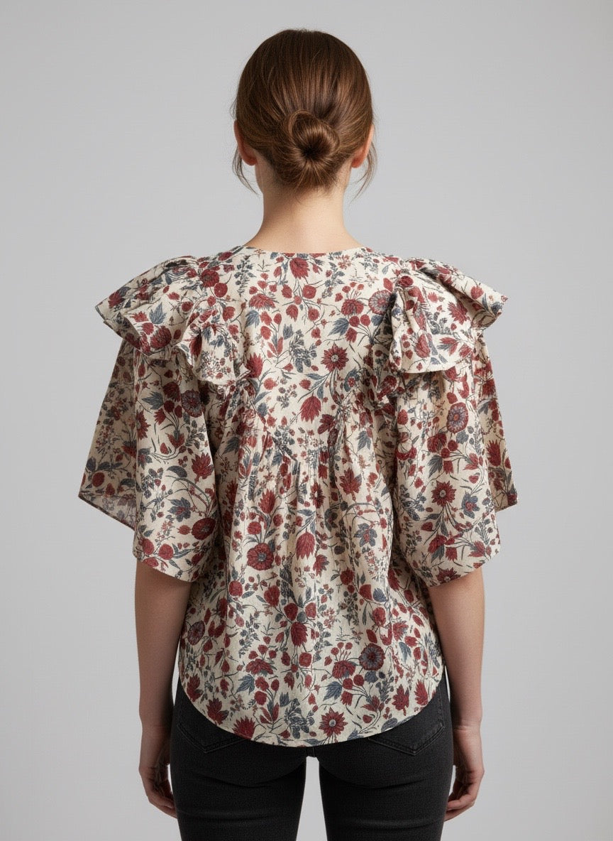 Blusa in Voile di Cotone con Rouches Annie Antik Batik
