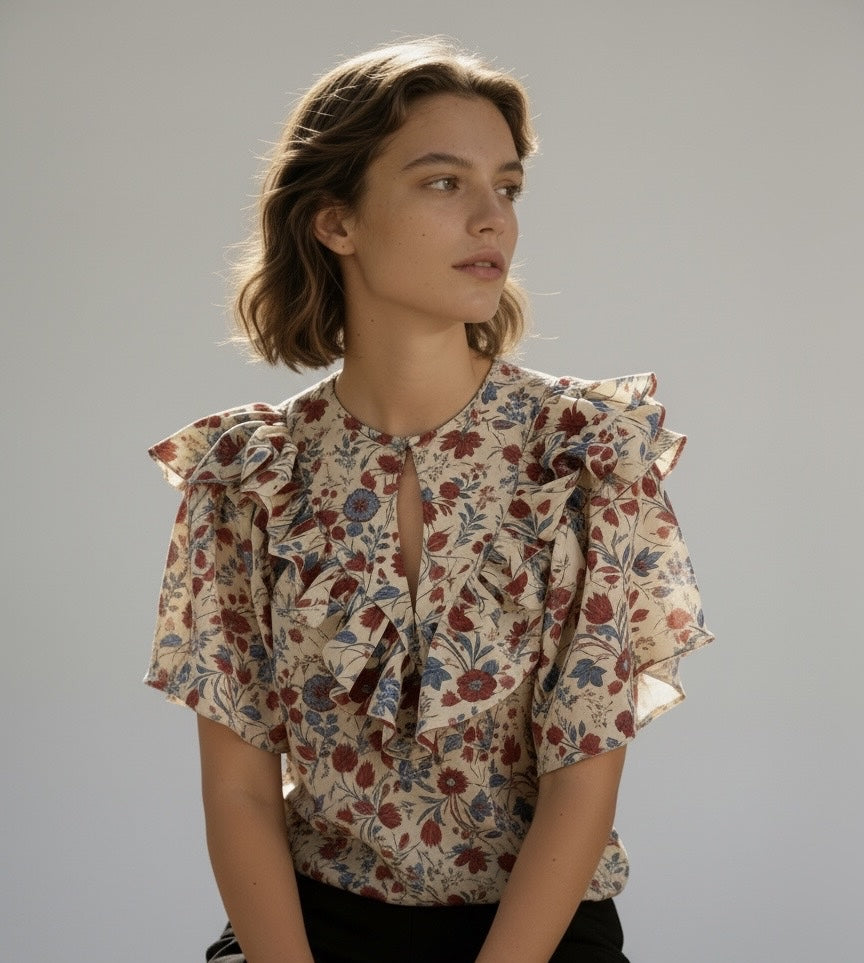 Blusa in Voile di Cotone con Rouches Annie Antik Batik
