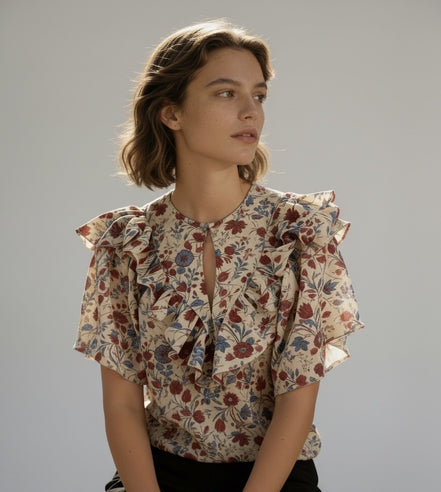 Blusa in Voile di Cotone con Rouches Annie Antik Batik