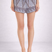 Shorts in Voile di Cotone Trapuntato Fantasia Paisley, Johri Antik Batik