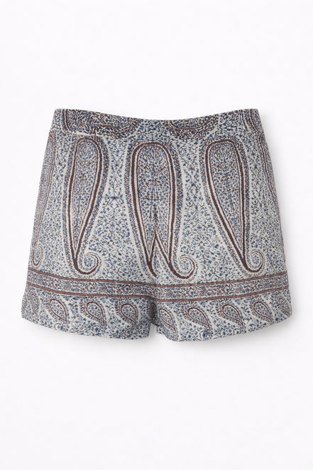 Shorts in Voile di Cotone Trapuntato Fantasia Paisley, Johri Antik Batik
