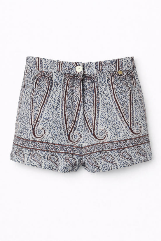 Shorts in Voile di Cotone Trapuntato Fantasia Paisley, Johri Antik Batik