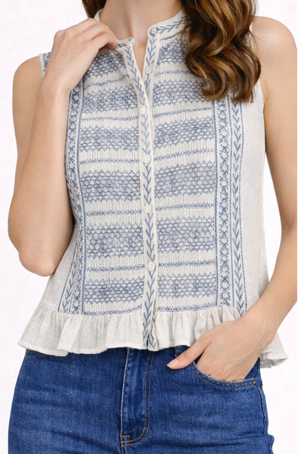 Top Senza Maniche Con Ricami Punto Smock Maison Hotel