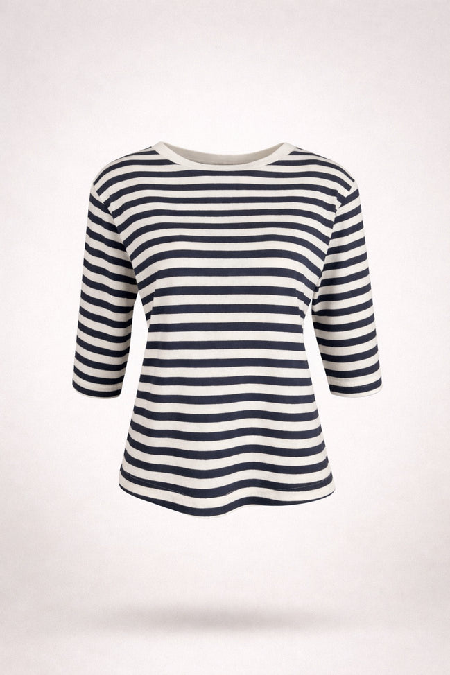 Majestic Filatures, Tshirt Barchetta Manica a 3/4 Lino a Righe
