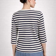 Majestic Filatures, Tshirt Barchetta Manica a 3/4 Lino a Righe