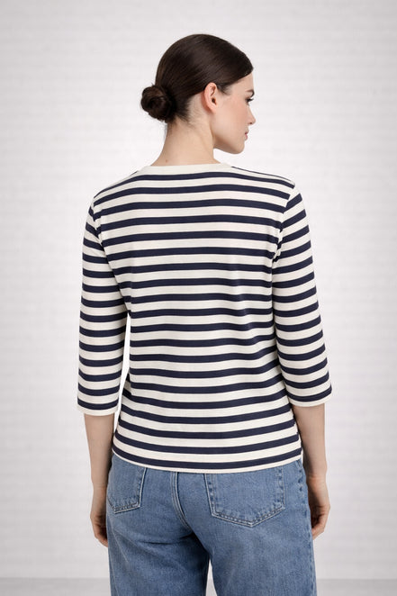 Majestic Filatures, Tshirt Barchetta Manica a 3/4 Lino a Righe