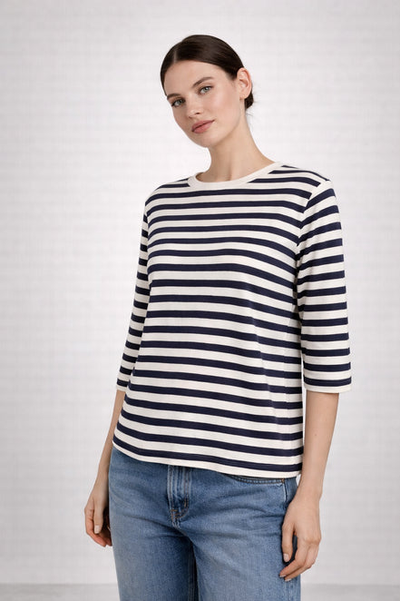 Majestic Filatures, Tshirt Barchetta Manica a 3/4 Lino a Righe