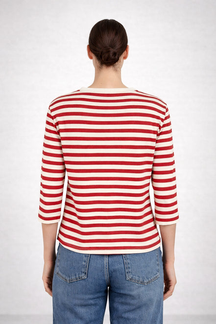 Majestic Filatures, Tshirt Barchetta Manica a 3/4 Lino a Righe