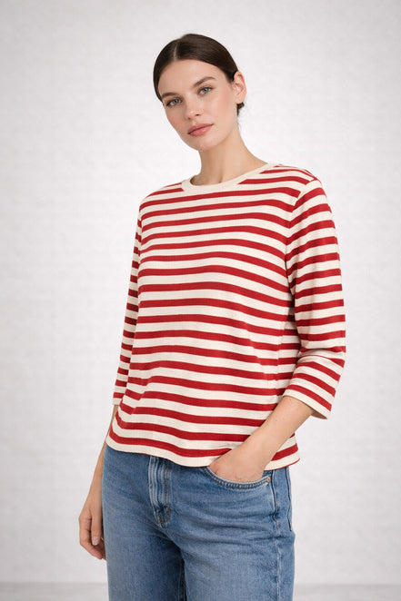Majestic Filatures, Tshirt Barchetta Manica a 3/4 Lino a Righe
