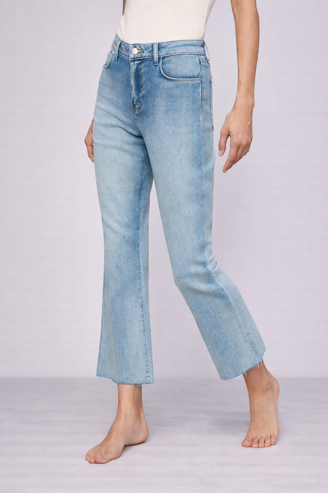 L'Agence, Denim Chiaro Svasato Croped Vita Alta