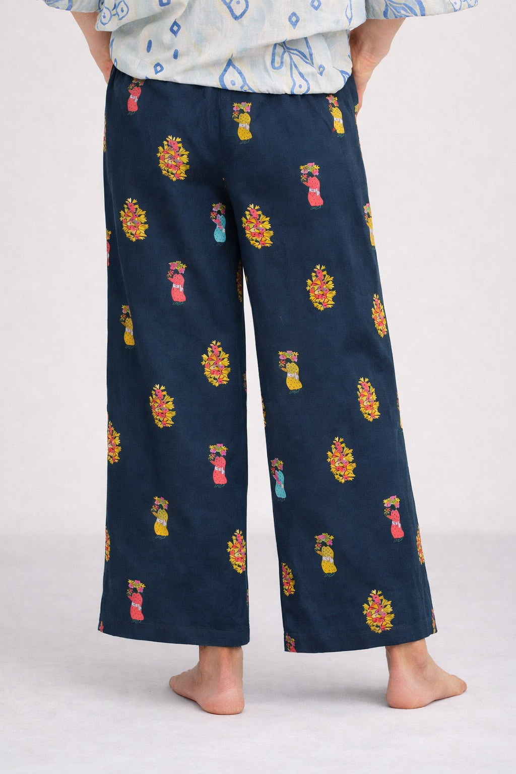 Pantalone in Cotone Leggero Fantasia Navy Fennel, Nimo with Love