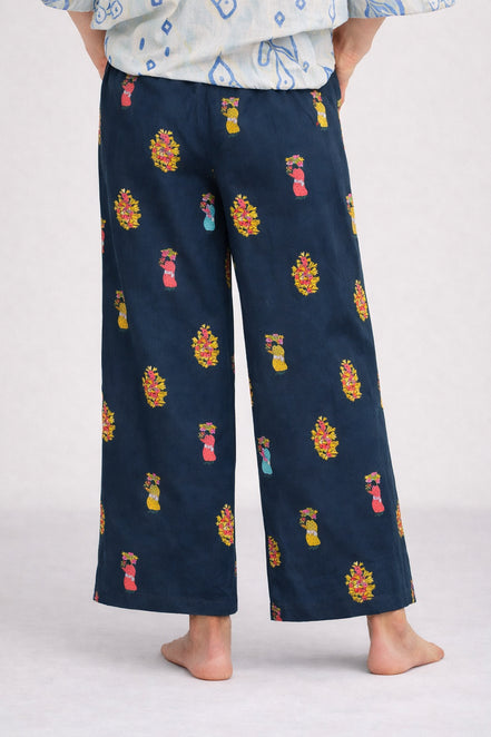 Pantalone in Cotone Leggero Fantasia Navy Fennel, Nimo with Love