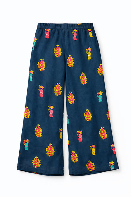 Pantalone in Cotone Leggero Fantasia Navy Fennel, Nimo with Love