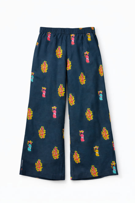 Pantalone in Cotone Leggero Fantasia Navy Fennel, Nimo with Love